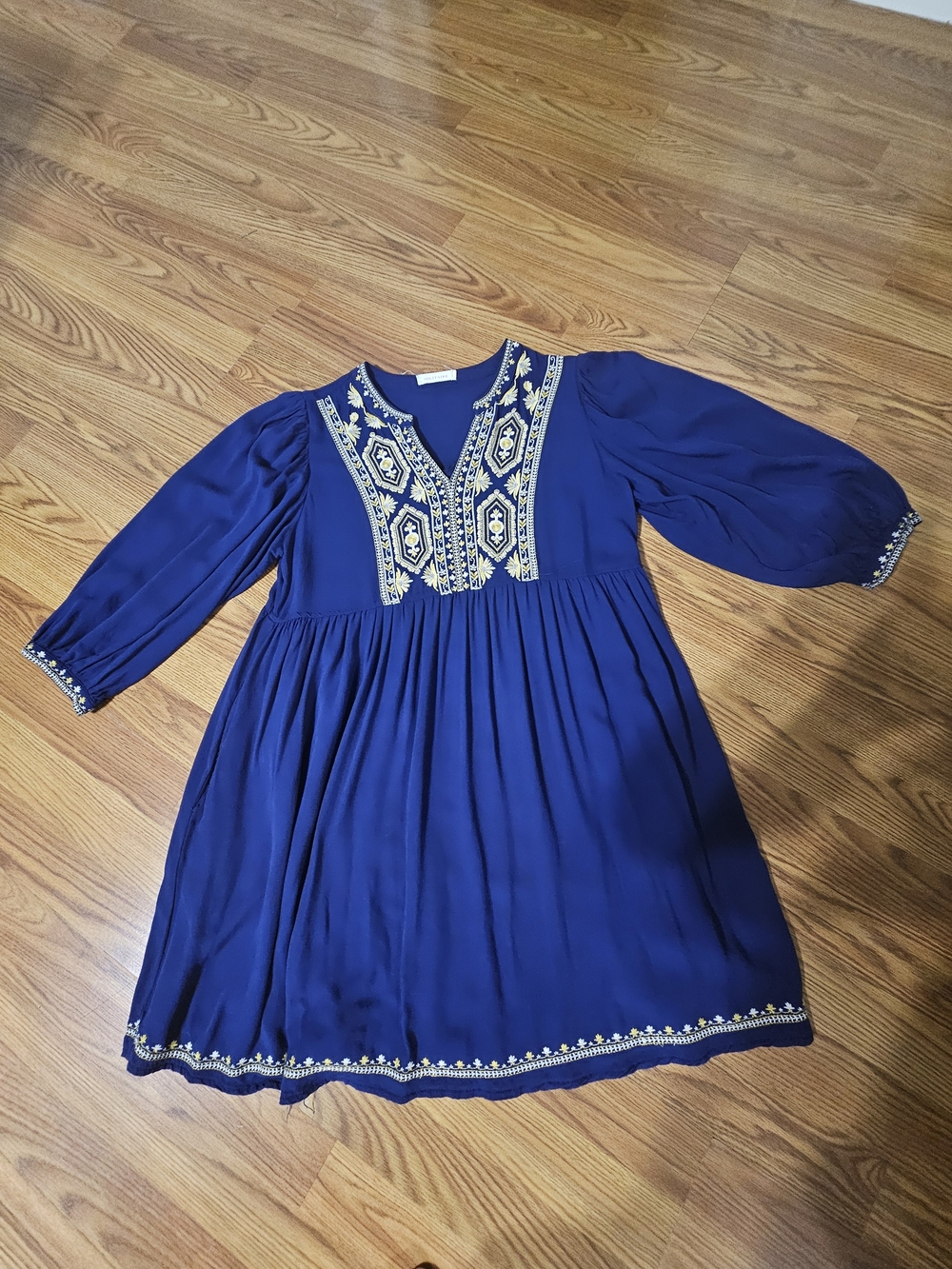 Solitaire Cobalt Blue Embroidered Smock Dress